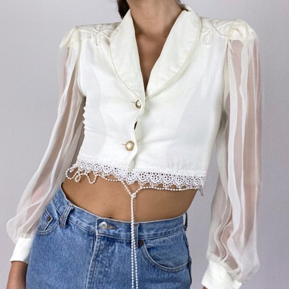 Vintage 1960's Crop Top GoGo Blouse Boho Hippie - Picture 3 of 12
